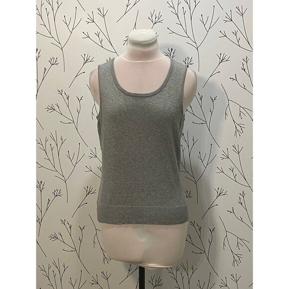 TALBOTS PETITES Pima Cotton Gray Tank & Cardigan Set SMALL Staple CLASSIC Preppy - Picture 2 of 6